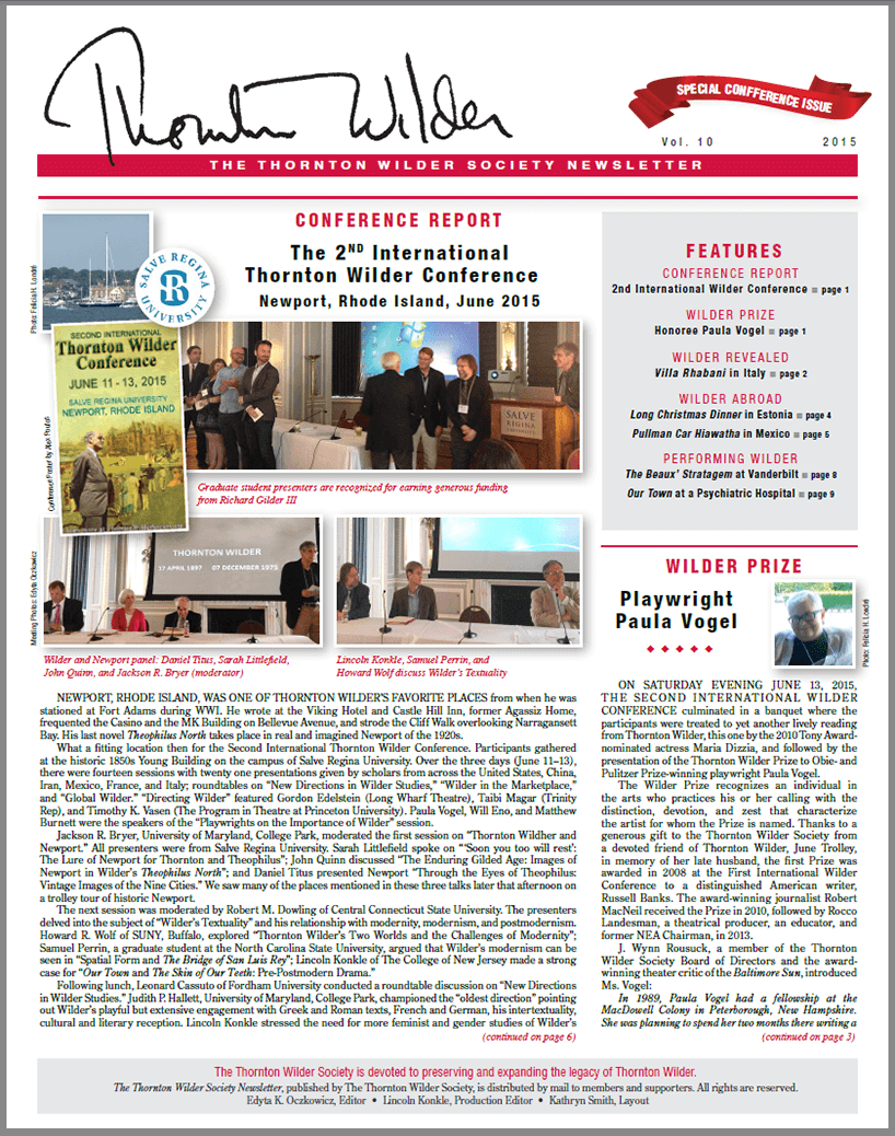 2015 Thornton Wilder Society Newsletter
